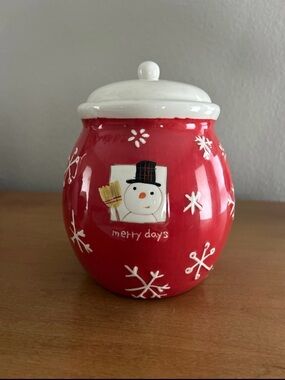 Hallmark Red and White Snowman Ceramic Canister